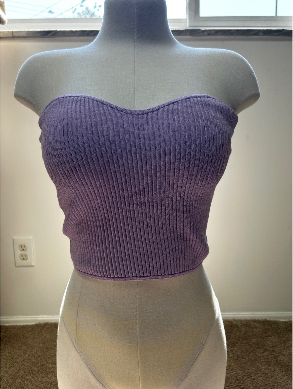 H&M Ribbed Strapless Crop Top in Lavender, Size M